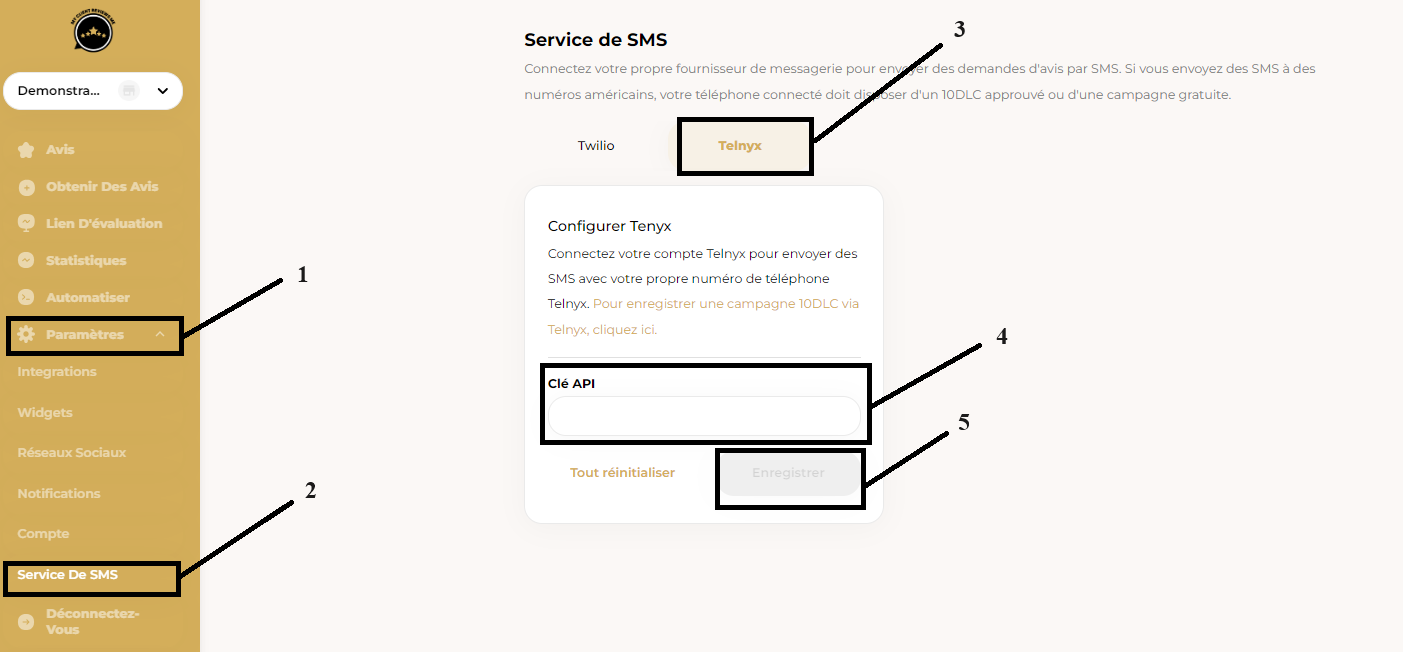 configuration compte telnyx